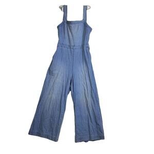 Madewell Open Back Wide Leg Overall Boho Jump Suit Cotton  Beach Coastal Sz 10